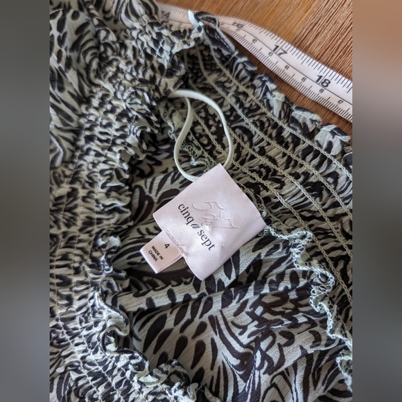 CINQ A SEPT Janelle long sleeve mini dress ruffly light green and black … - Picture 12 of 13